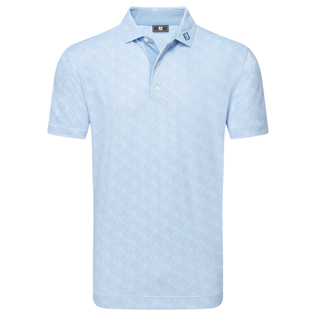 Footjoy Men`s Golf Shirt | EU Speckle Print Pique | Blue Jay/White
