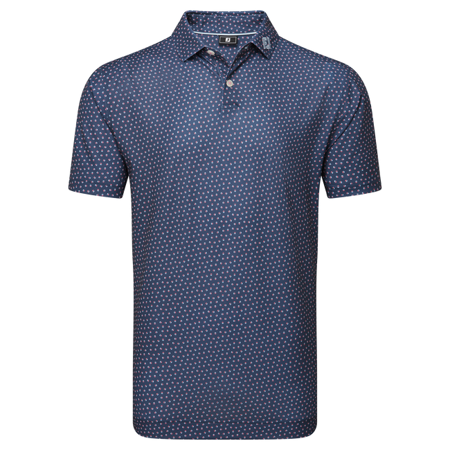 Footjoy Men's Golf Shirt | EU Bounce Printed  Pique | Dark Deni