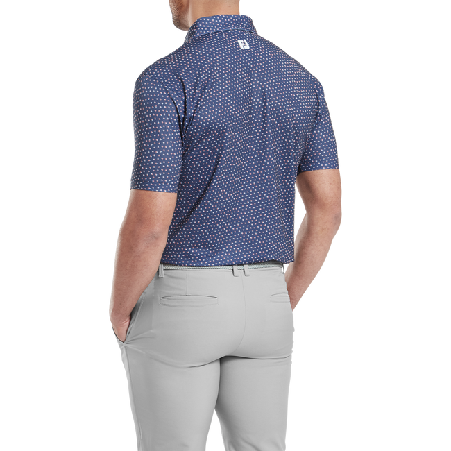 Footjoy Men's Golf Shirt | EU Bounce Printed  Pique | Dark Deni