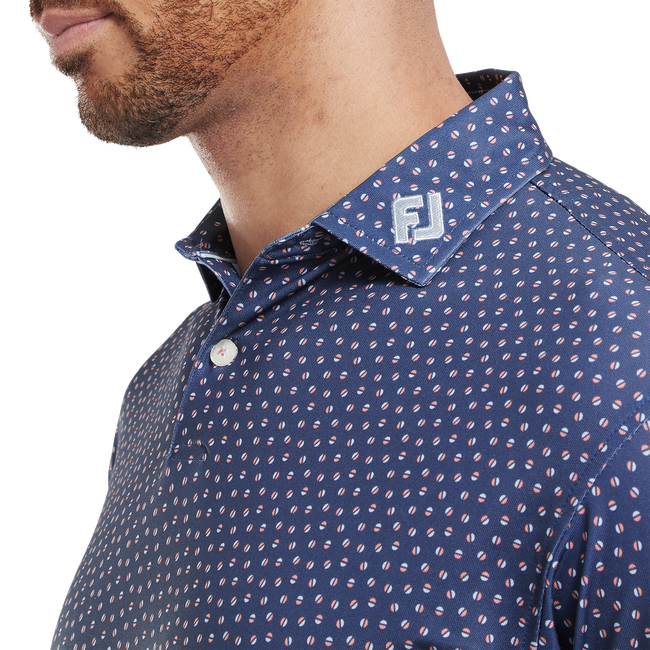 Footjoy Men's Golf Shirt | EU Bounce Printed  Pique | Dark Deni