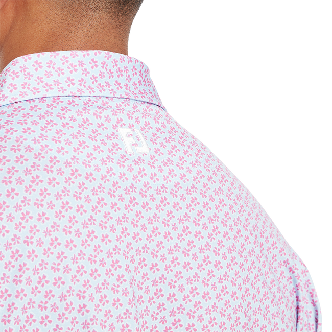 Pink FootJoy floral sketch lisle golf shirt with white collar