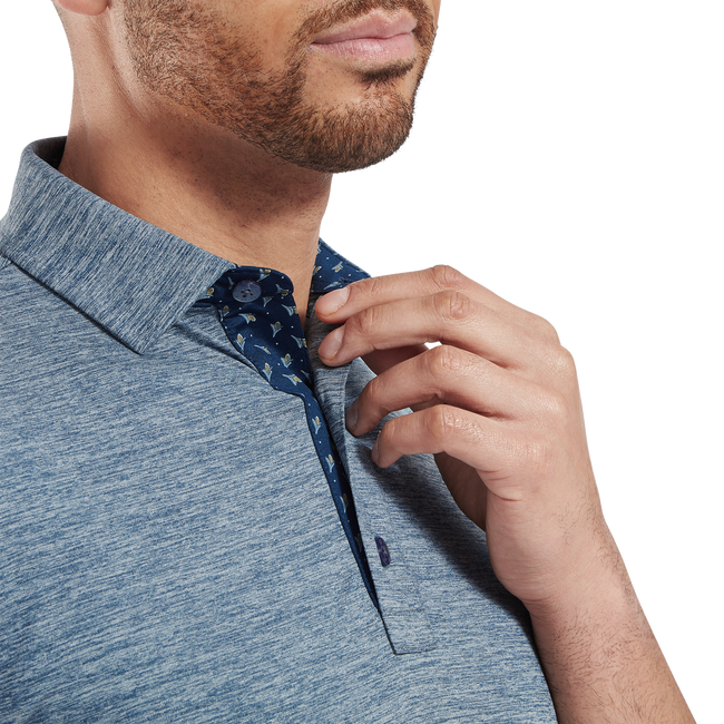 Navy FootJoy men’s heathered lisle golf polo with star collar lining