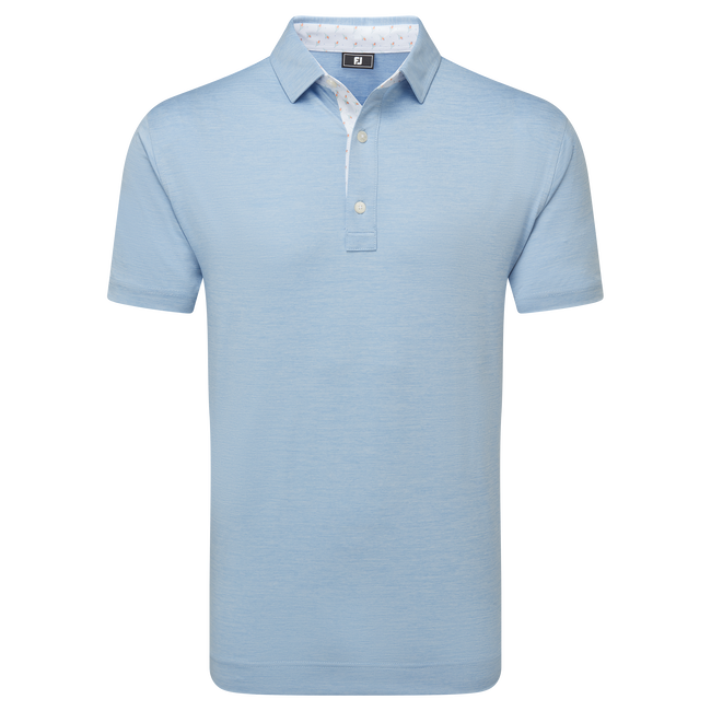 Light blue polo shirt with short sleeves and a collar, made of cotton.