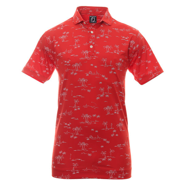 Footjoy Tropic Print Lisle Golf Polo Shirt - Racing Red/White Footjoy Tropic Print Lisle Golf Polo Shirt - Racing Red/White