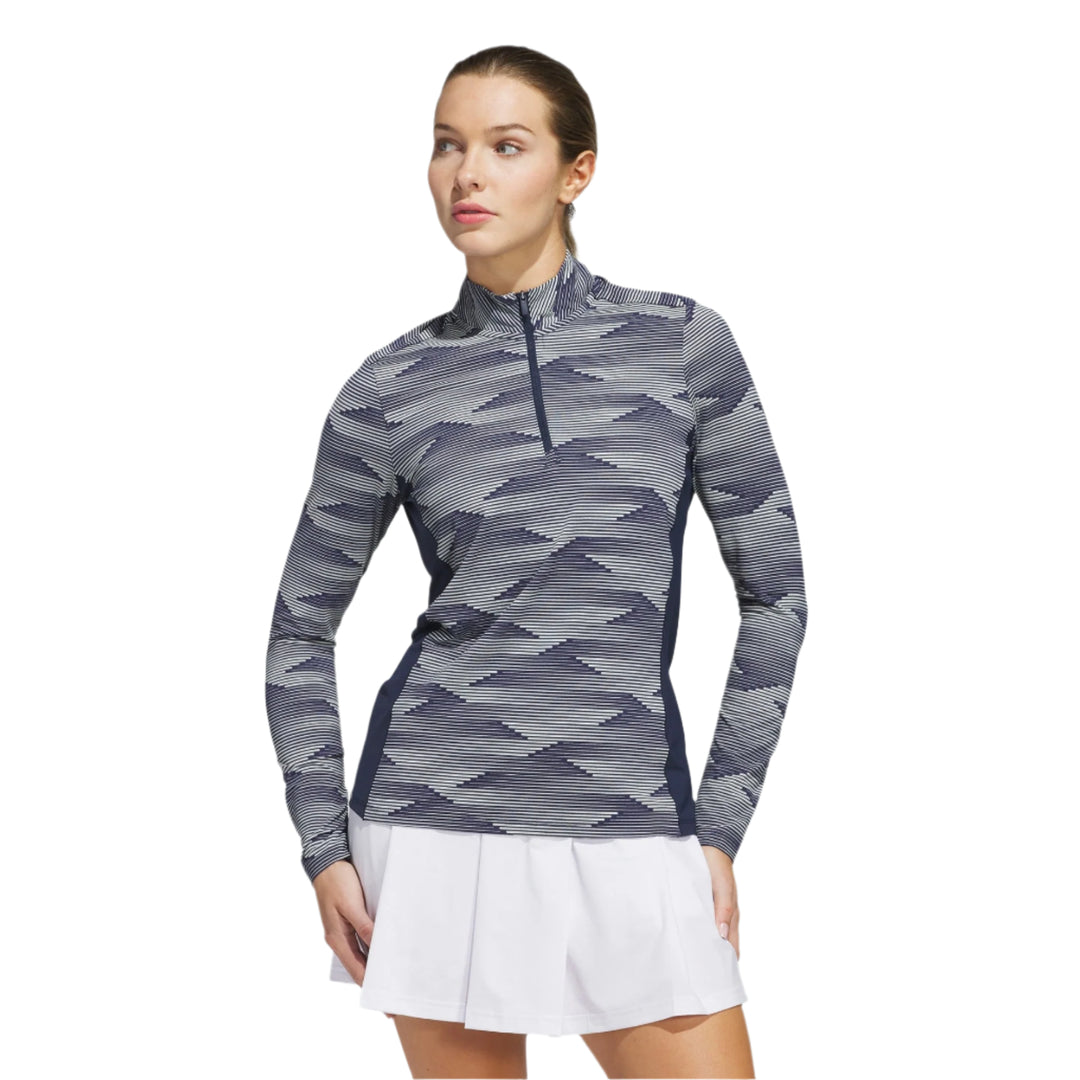 Adidas Women's Jersey | Printed  Polo Quarter Zip | Grey/Black