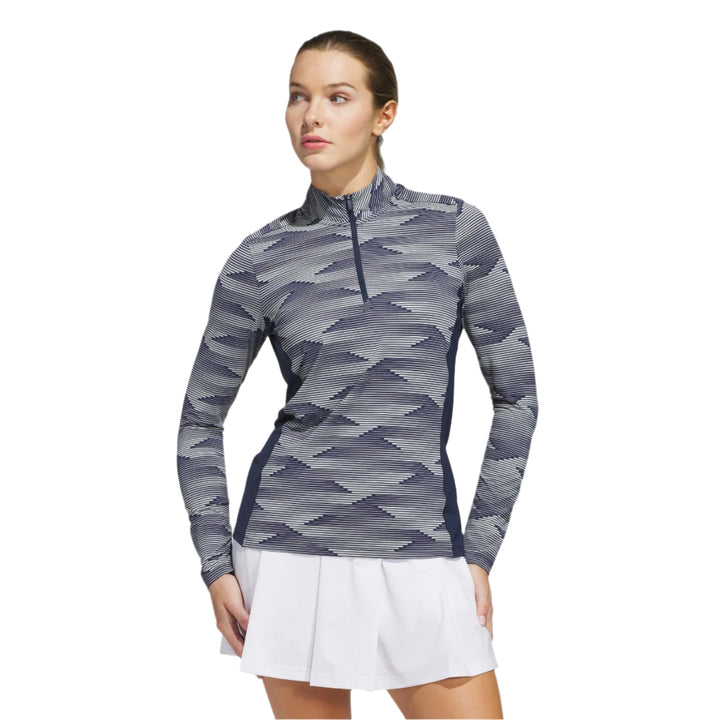 Adidas Women's Jersey | Printed  Polo Quarter Zip | Grey/Black