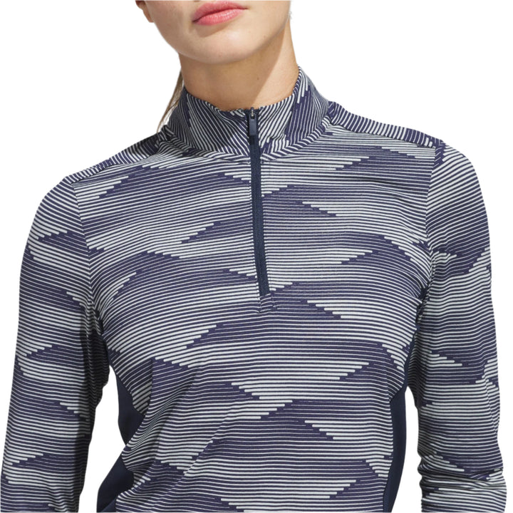 Adidas Women's Jersey | Printed  Polo Quarter Zip | Grey/Black