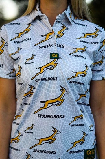 Custom Springbok women’s golf shirt with antelope design