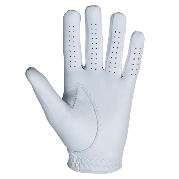 FootJoy Sofjoy women’s white leather golf glove with perforated fingertips and Nike swoosh