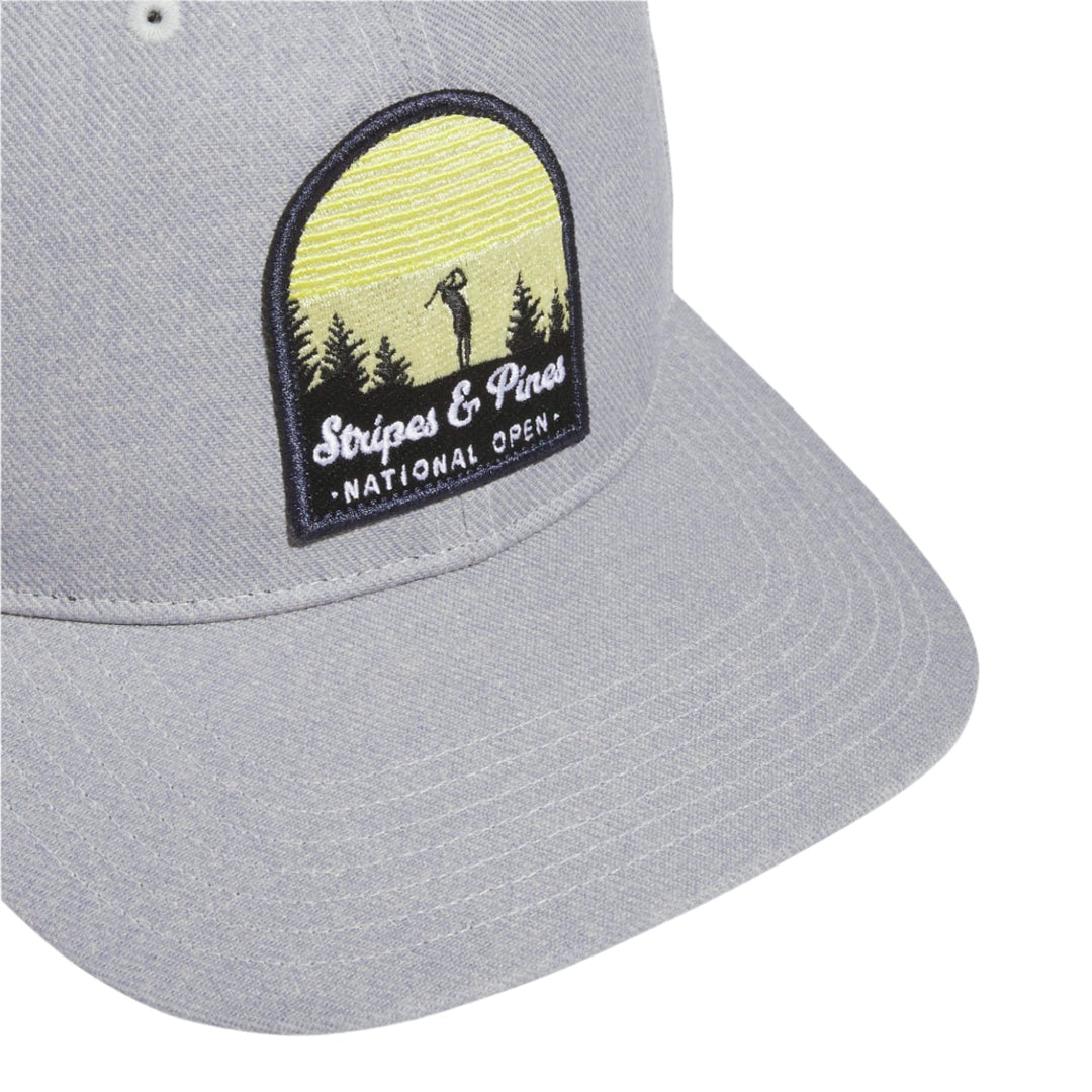 Heather gray golf hat with embroidered logo.