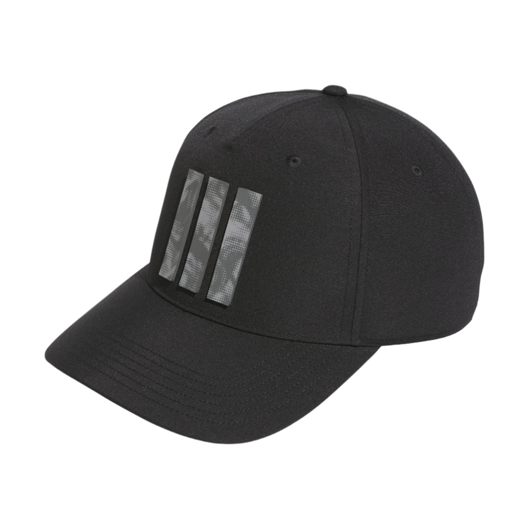 Black adidas baseball cap with reflective stripes.