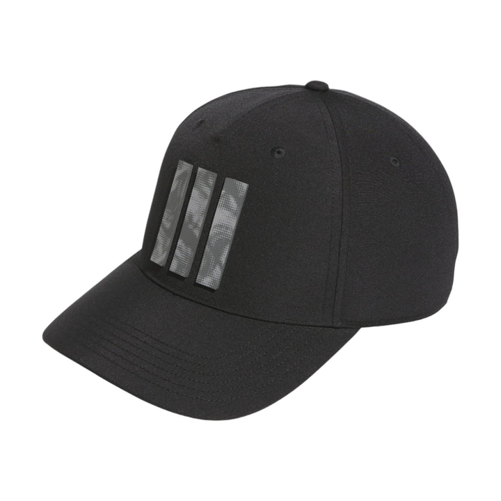 Black adidas baseball cap with reflective stripes.