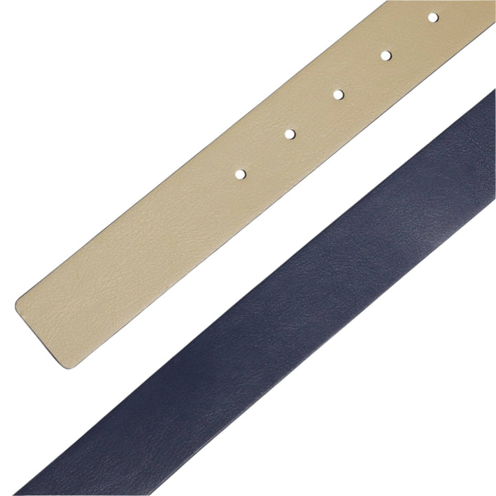 Beige leather belt with silver grommets and holes for adjustable sizing.