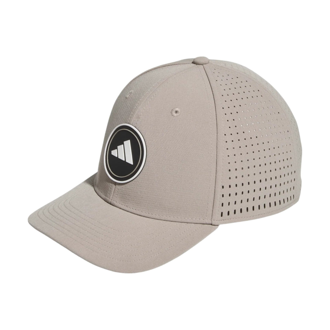 Adidas perforated baseball cap in light gray with black logo.