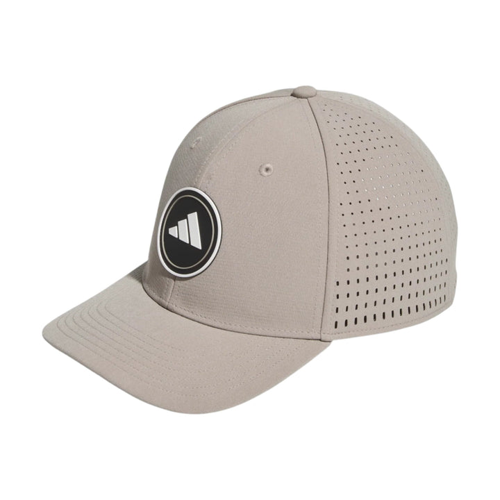 Adidas perforated baseball cap in light gray with black logo.