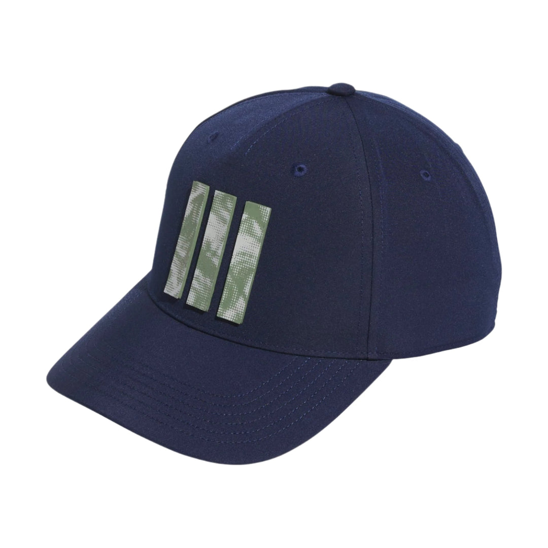 Navy blue baseball cap with camouflage stripes and adjustable strap.