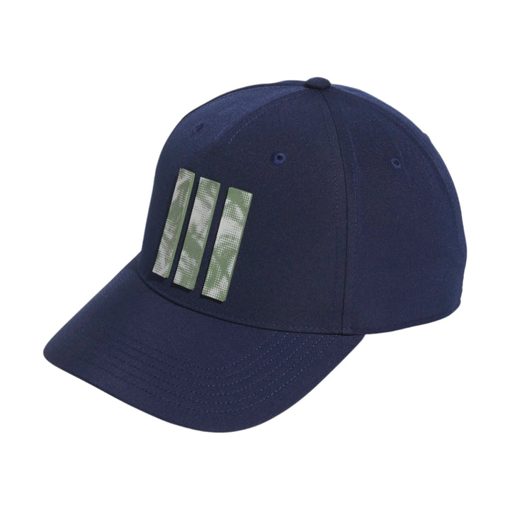 Navy blue baseball cap with camouflage stripes and adjustable strap.