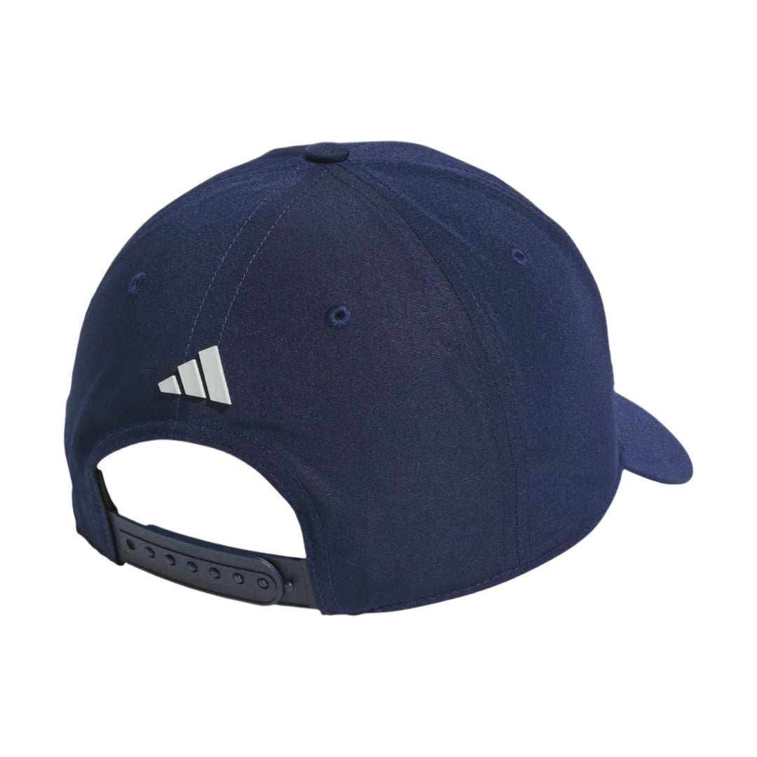 Navy blue adidas baseball cap with adjustable strap and logo on the side.