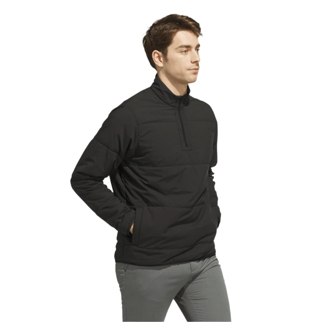 Black zip-up sweatshirt with ribbed cuffs and waistband, made of fleece material.
