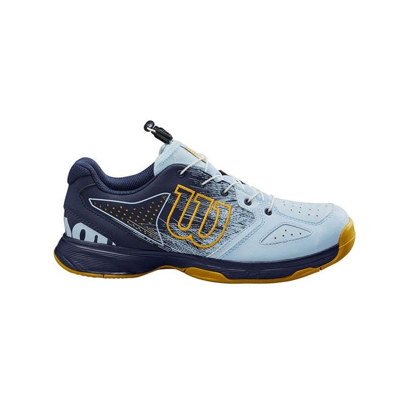 Wilson Kaos Ql Junior Tennis Shoe in Light Blue, Navy, and Gold
