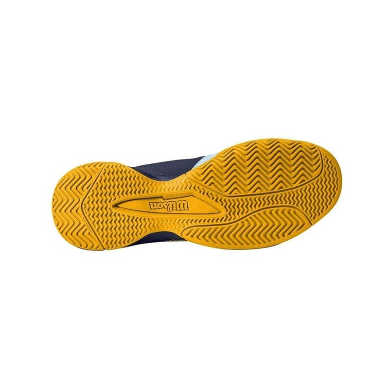 Wilson Kaos Ql Omphalodes junior athletic shoe in peacoat, gold, yellow with navy blue accents and textured sole