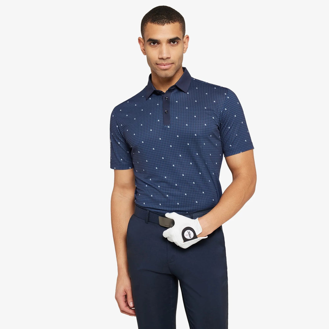 Navy blue Galvin Green Marley’s cotton polo shirt with white polka dots
