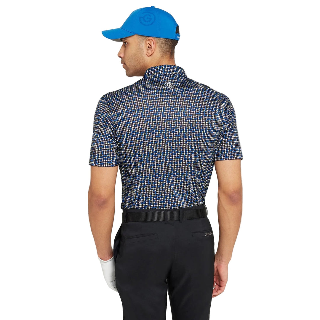 Galvin Green Marlo black golf polo shirt with blue and white pattern