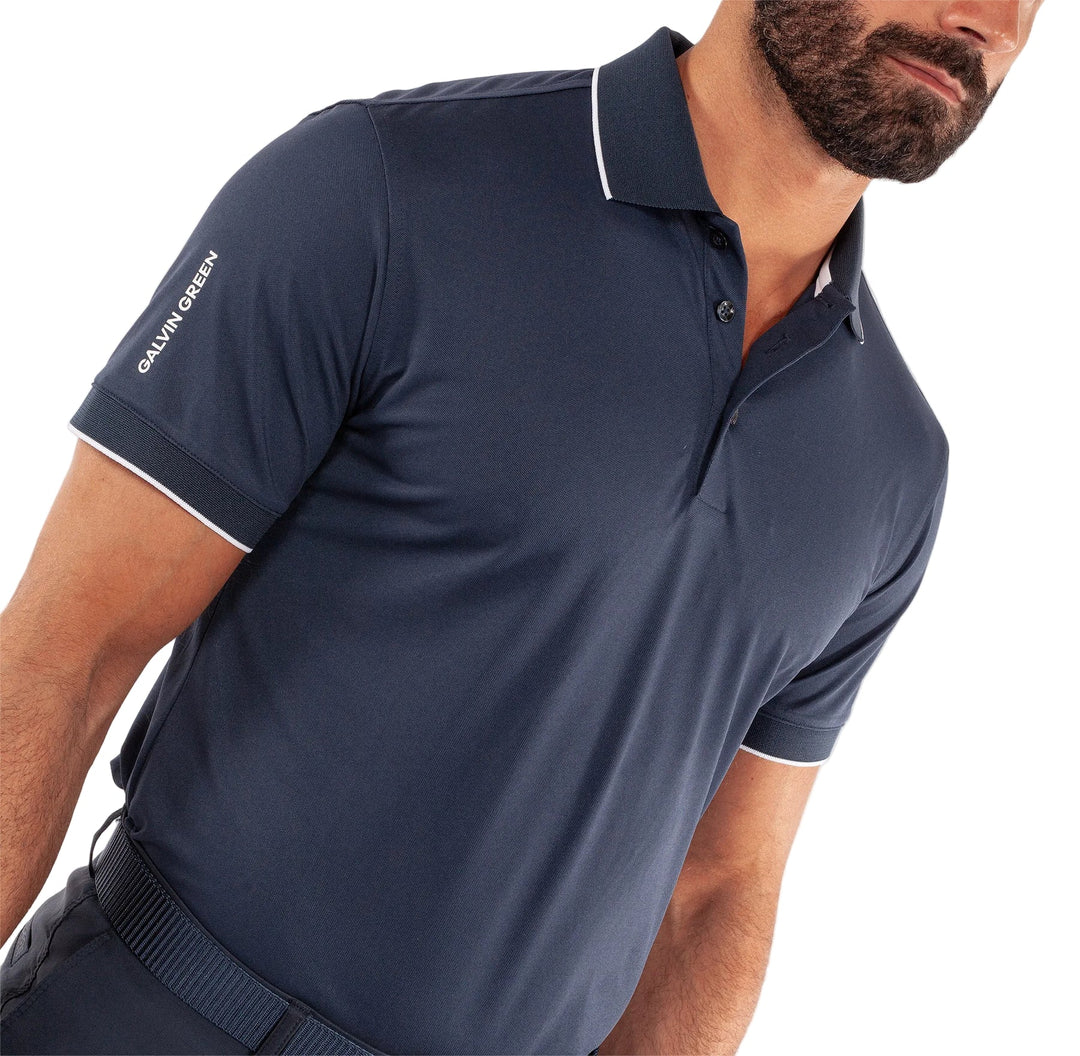 Navy Galvin Green Marty mens golf polo shirt with white tipping