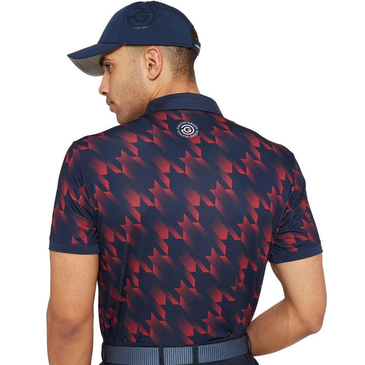 Galvin Green Miles navy red geometric polo shirt with back logo
