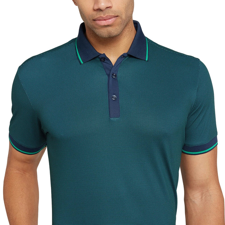 Galvin Green Miller navy golf shirt with teal polo and textured pattern