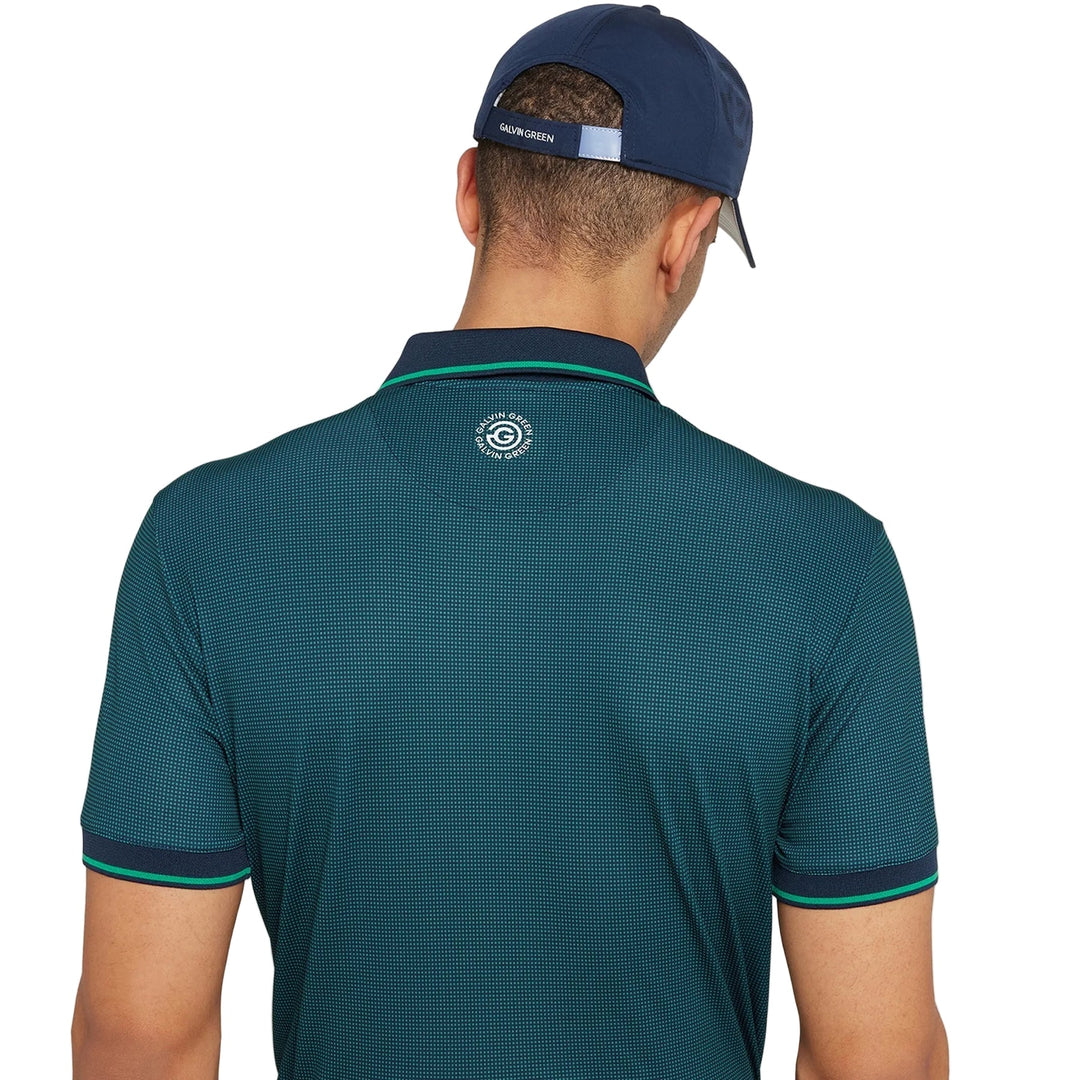 Galvin Green Miller mens navy golf green polo shirt with checkered pattern