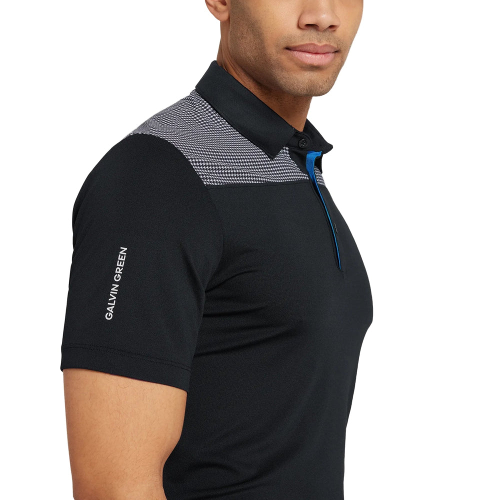 Galvin Green Miran black and moonlight blue mens golf polo with textured sleeves