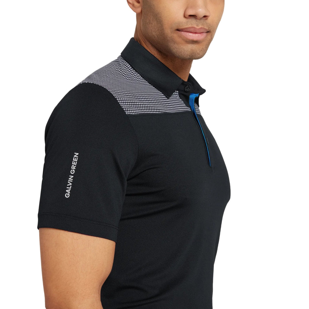 Galvin Green Miran black and moonlight blue mens golf polo with textured sleeves