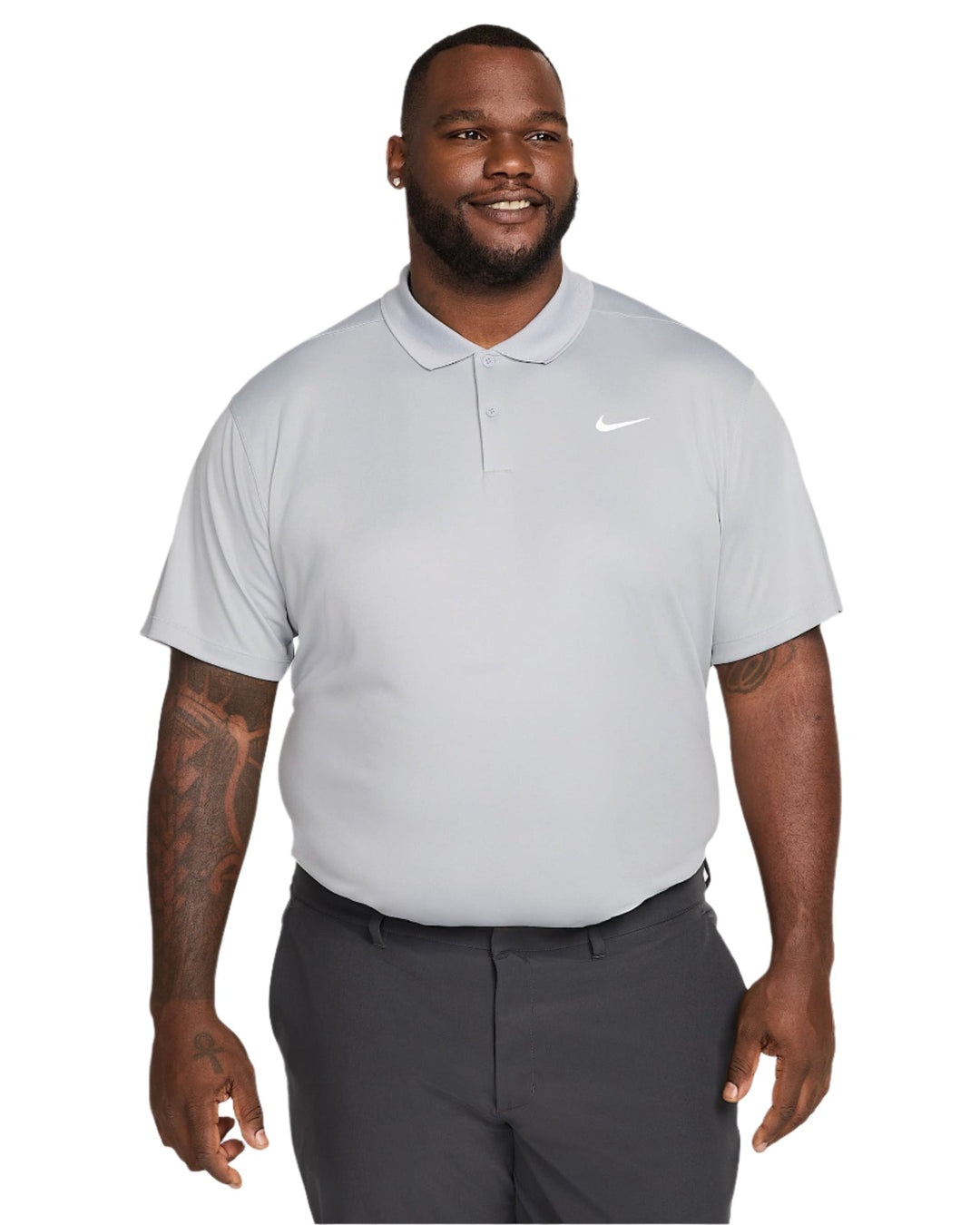 Nike golf polo shirt in light gray with white logo.