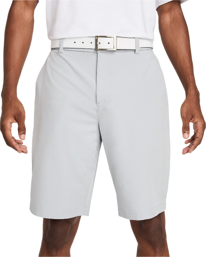 Light gray golf shorts with belt loop and button closure, likely made of polyester or cotton blend.
