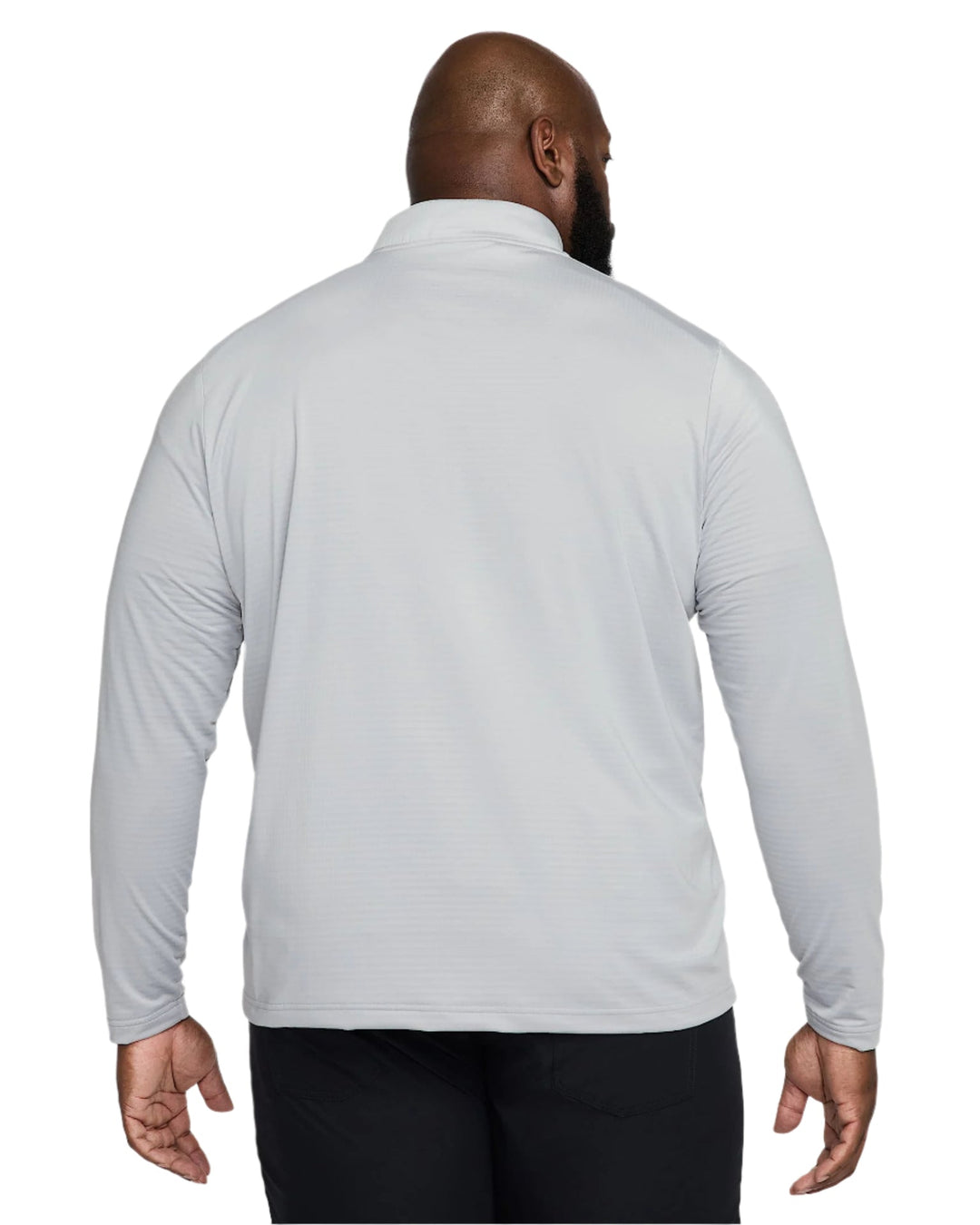 Silver quarter-zip athletic pullover with ribbed cuffs and waistband, likely made of polyester or nylon.