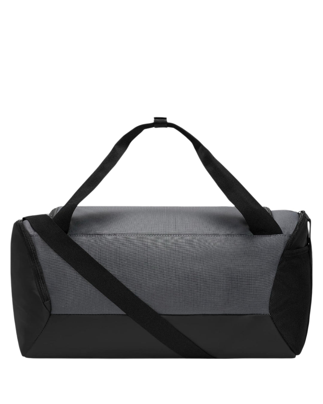 Black and gray nike duffel bag with textured fabric.