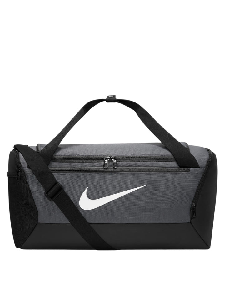 Nike duffel bag with black and gray accents, white swoosh logo.