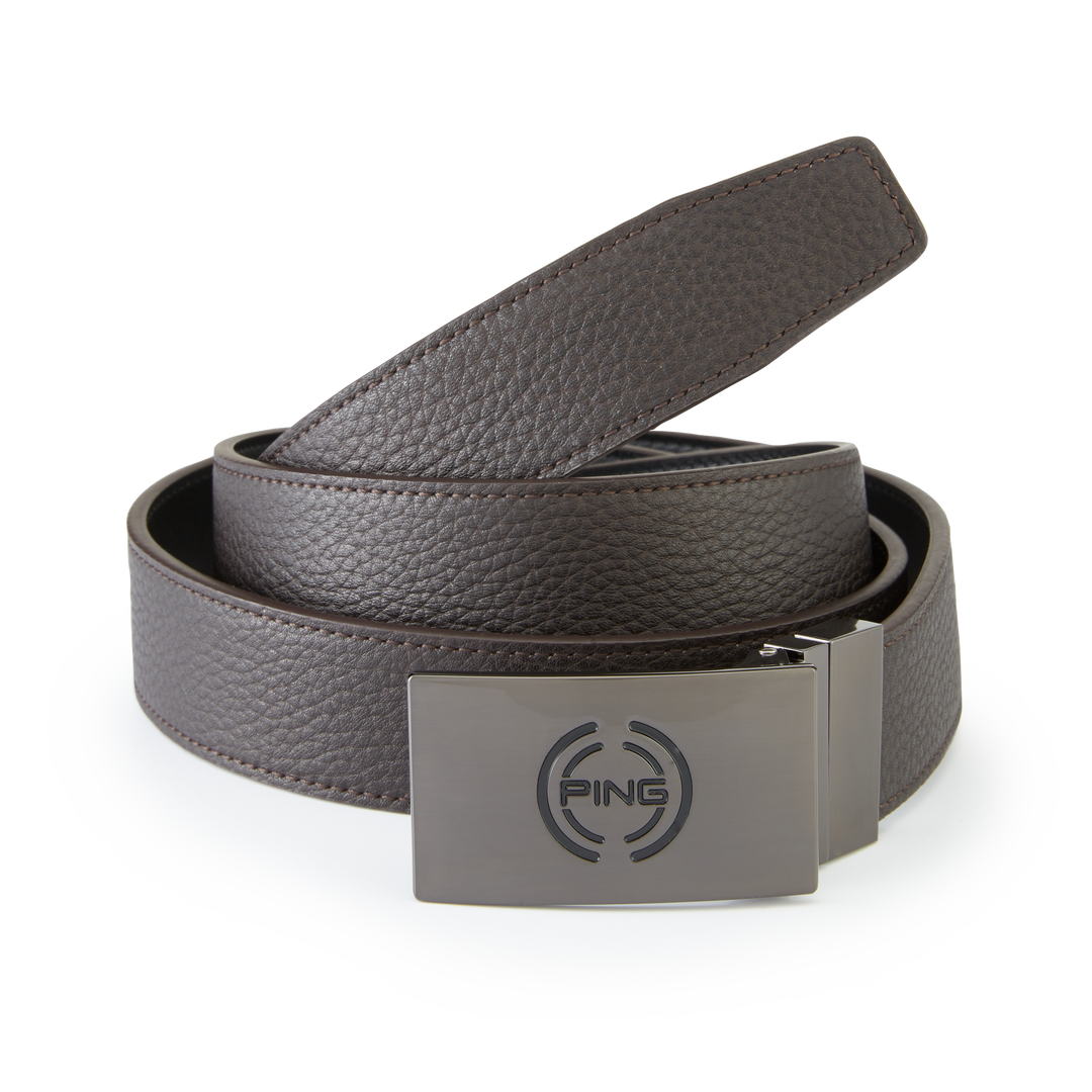 Ping reversible black leather golf belt with silver buckle