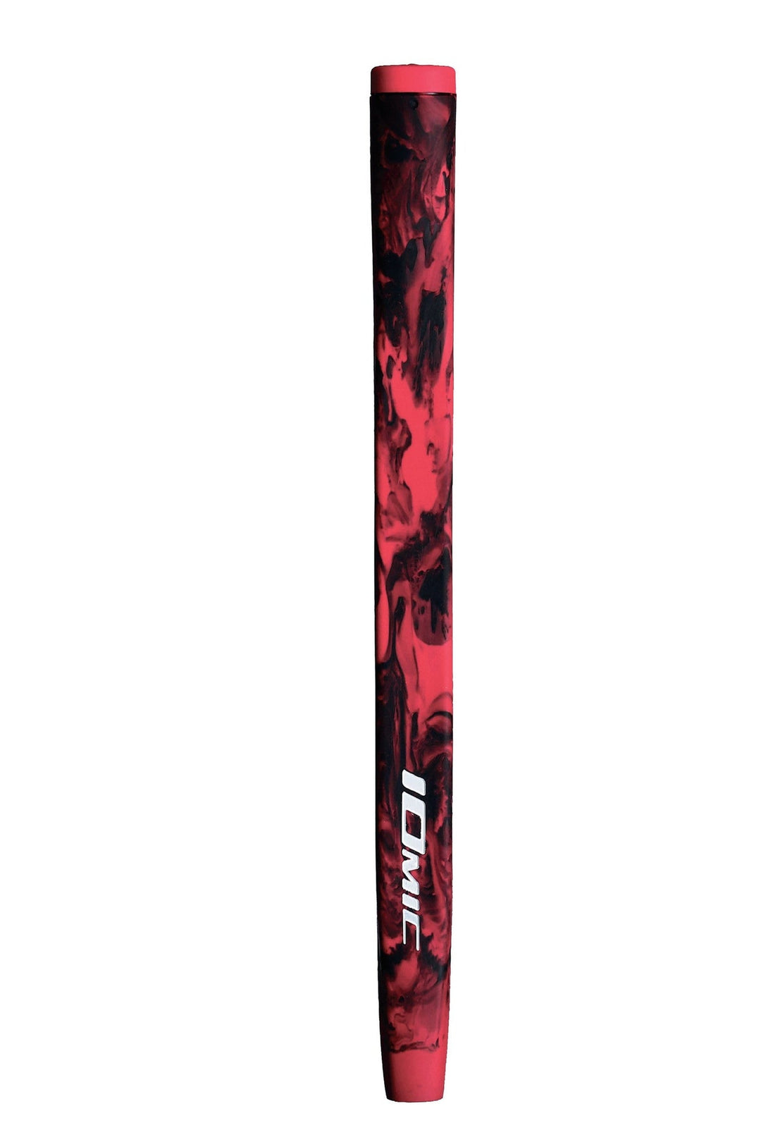 Ionic grip red and black patterned golf club handle.