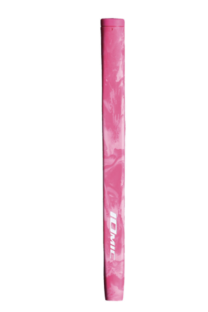 Pink camouflage golf club grip with ’10milz’ logo.