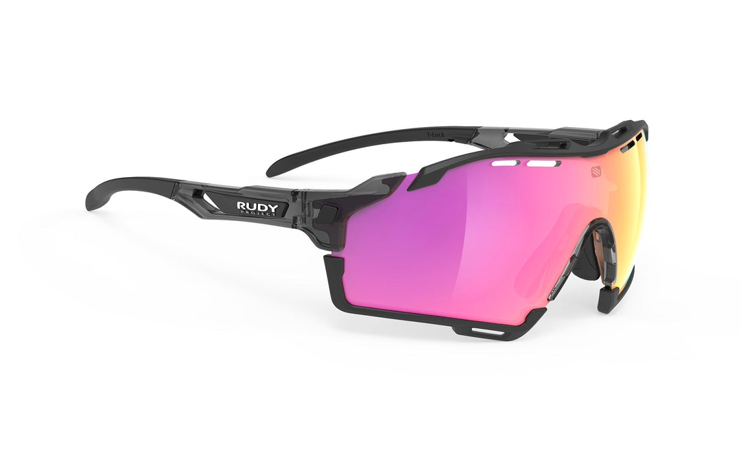 Black and pink matte Rudy Project Cutline sunglasses with rudy on arms
