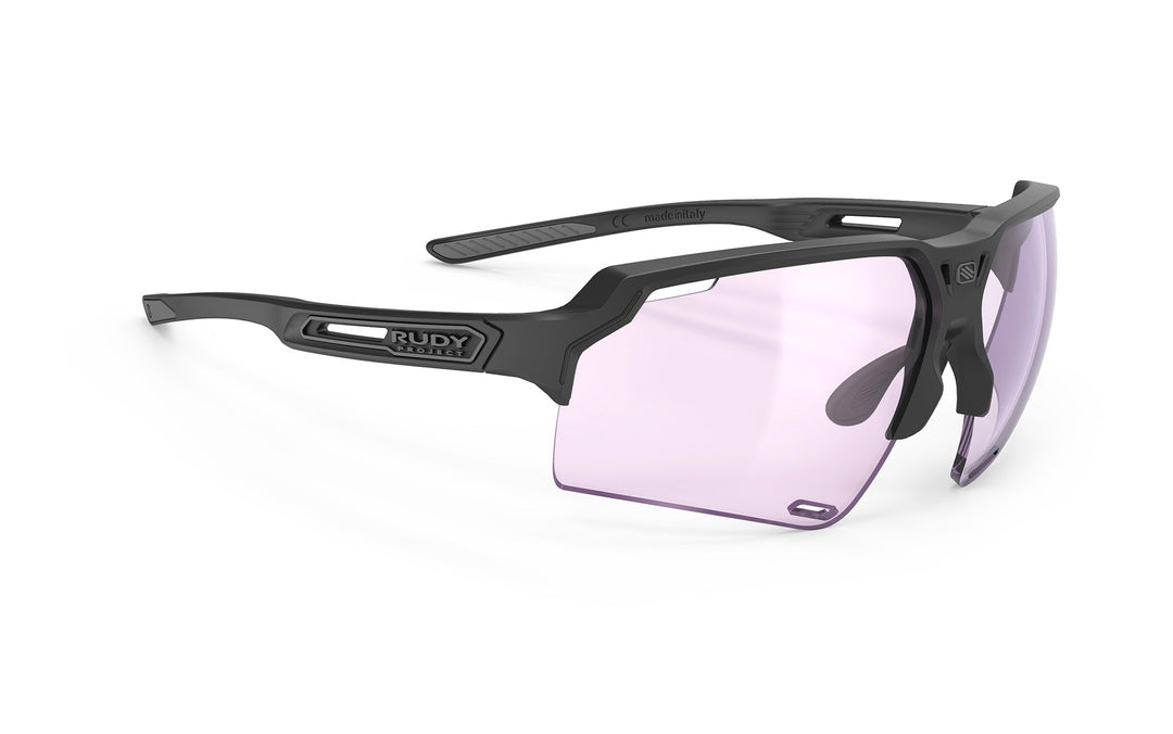 Black matte Rudy Project Deltabeat sunglasses with purple lenses