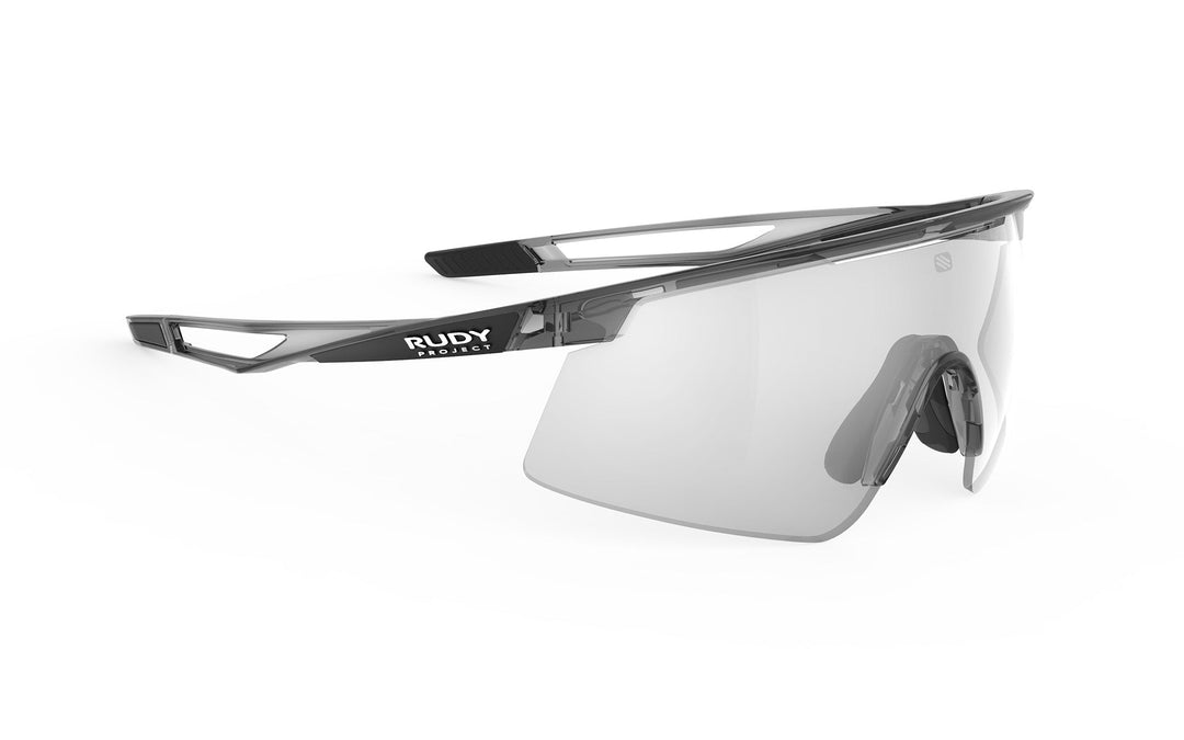 Silver and black Rudy Project Turbolence cycling sunglasses with clear lenses