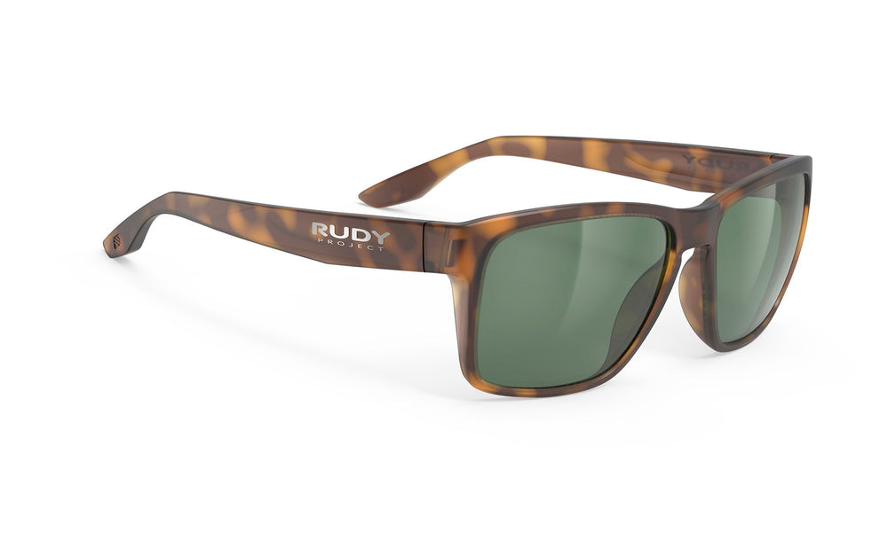 Tortoiseshell-rimmed Rudy Project Spinhawk Edge sunglasses with green lenses