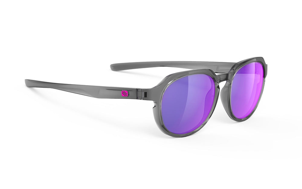 Purple Rudy Project Glamshady sunglasses with gray frames and pink accents