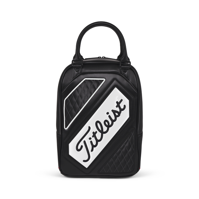 Black and white quilted Titleist practice golf ball bag