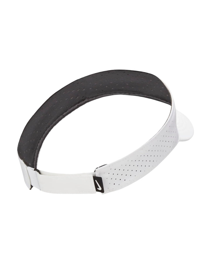 White and black visor with perforated details, likely made of synthetic fabric.