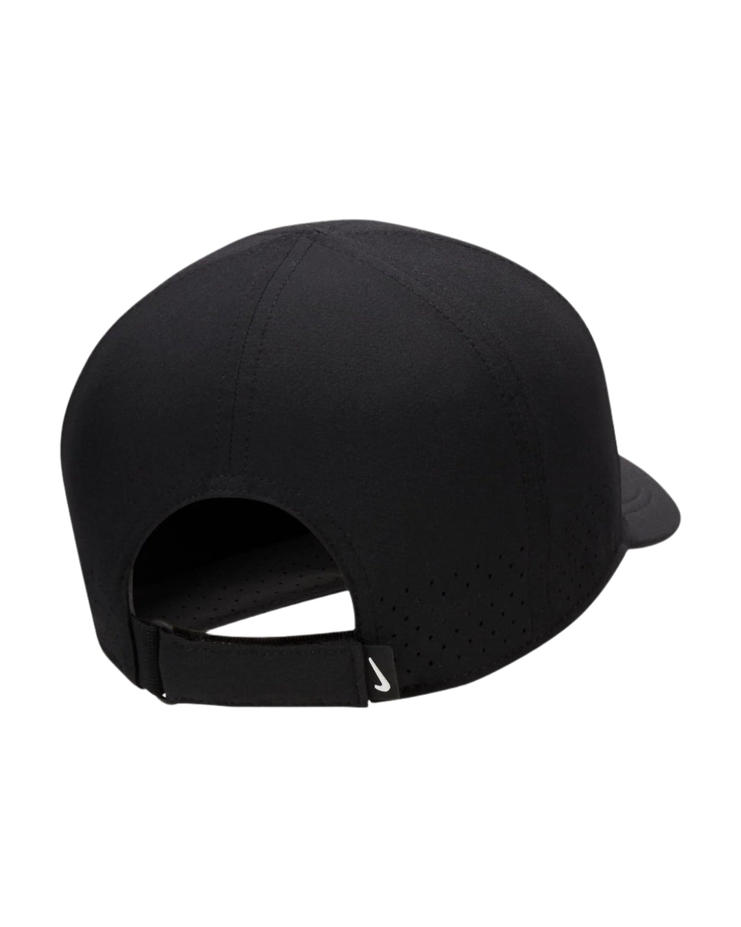 Black nike baseball cap with adjustable strap and swoosh logo.