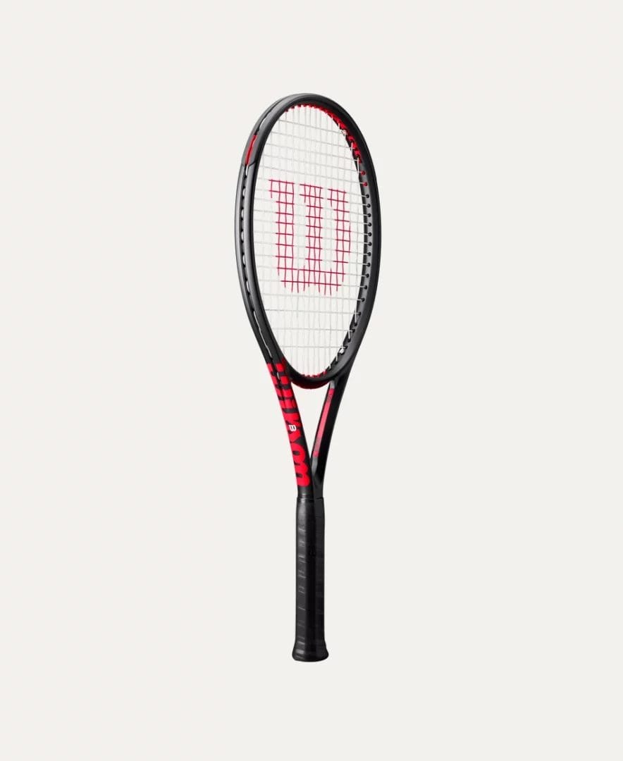 Sleek Wilson Clash 100 V3.0 black tennis racket with red accents
